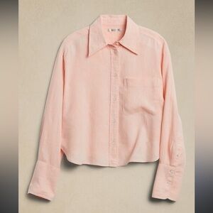 Preppy Banana Republic Light Pink 100% Linen Boxy Top Blouse Cropped, Women's M